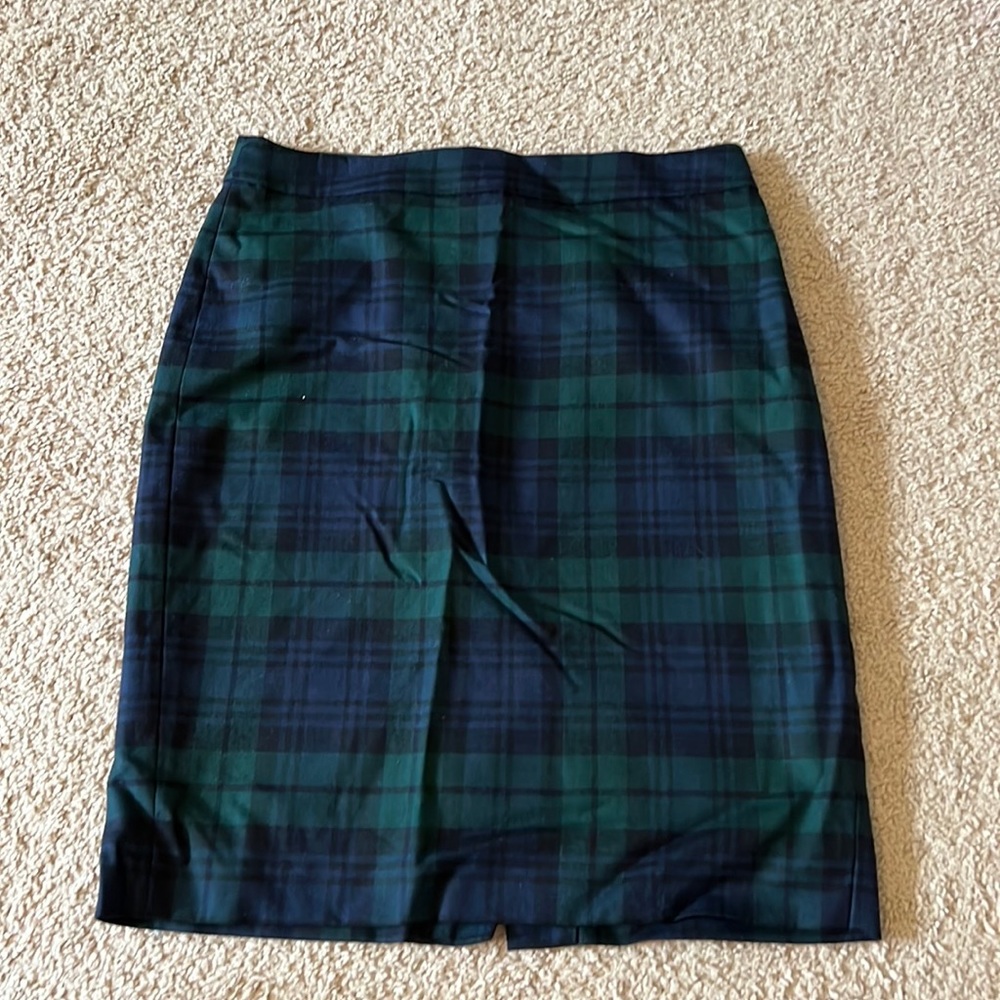 Dark green and blue plaid midi skirt